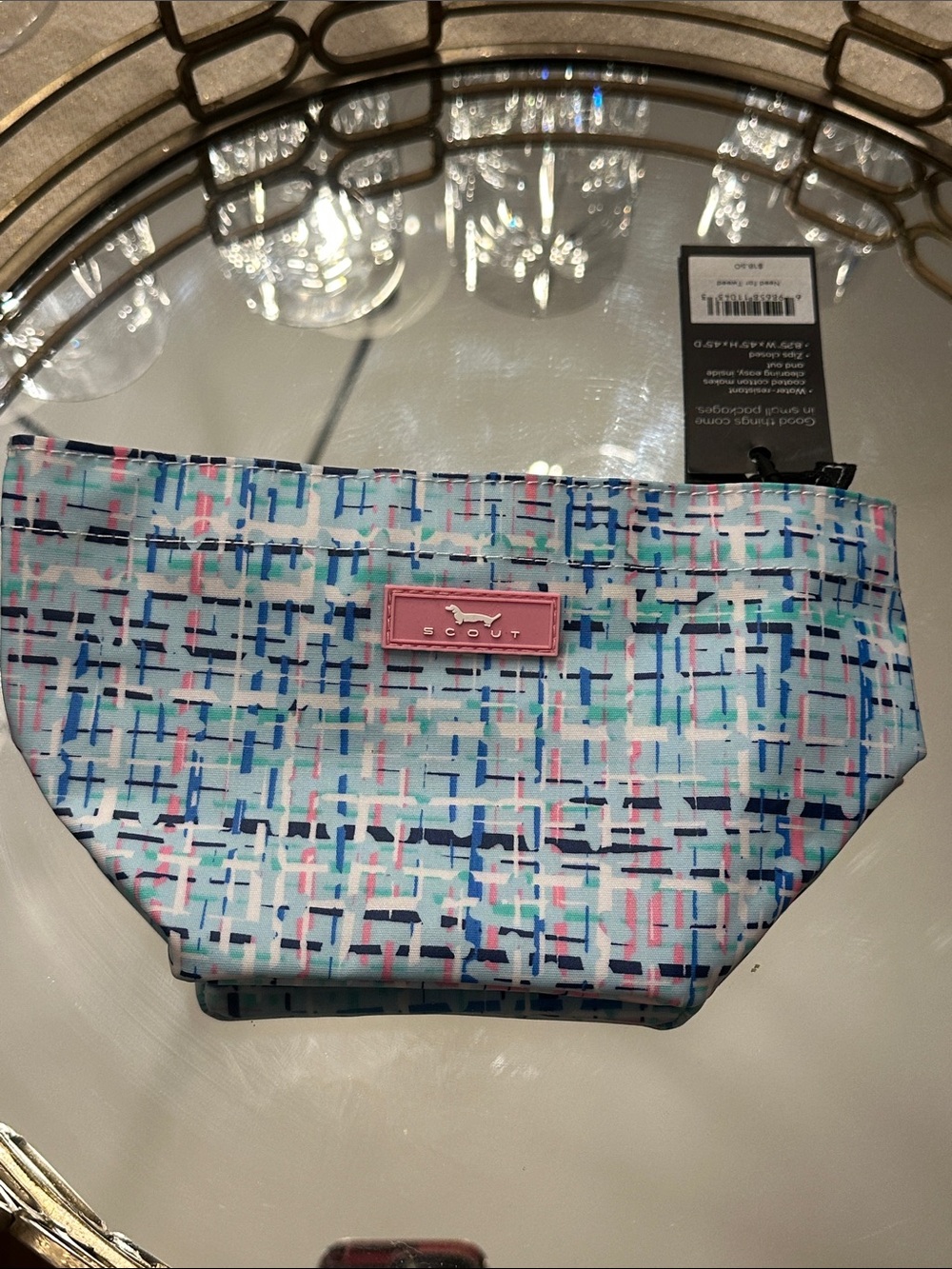 Scout Cosmetic Pouch - Pastel Blue, Pink & Navy Grid